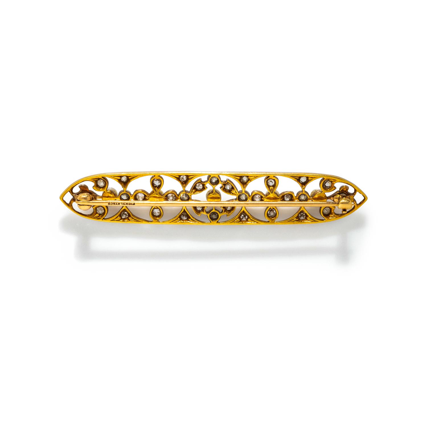 EDWARDIAN, PLATINUM-TOPPED GOLD, DIAMOND AND PEARL BROOCH