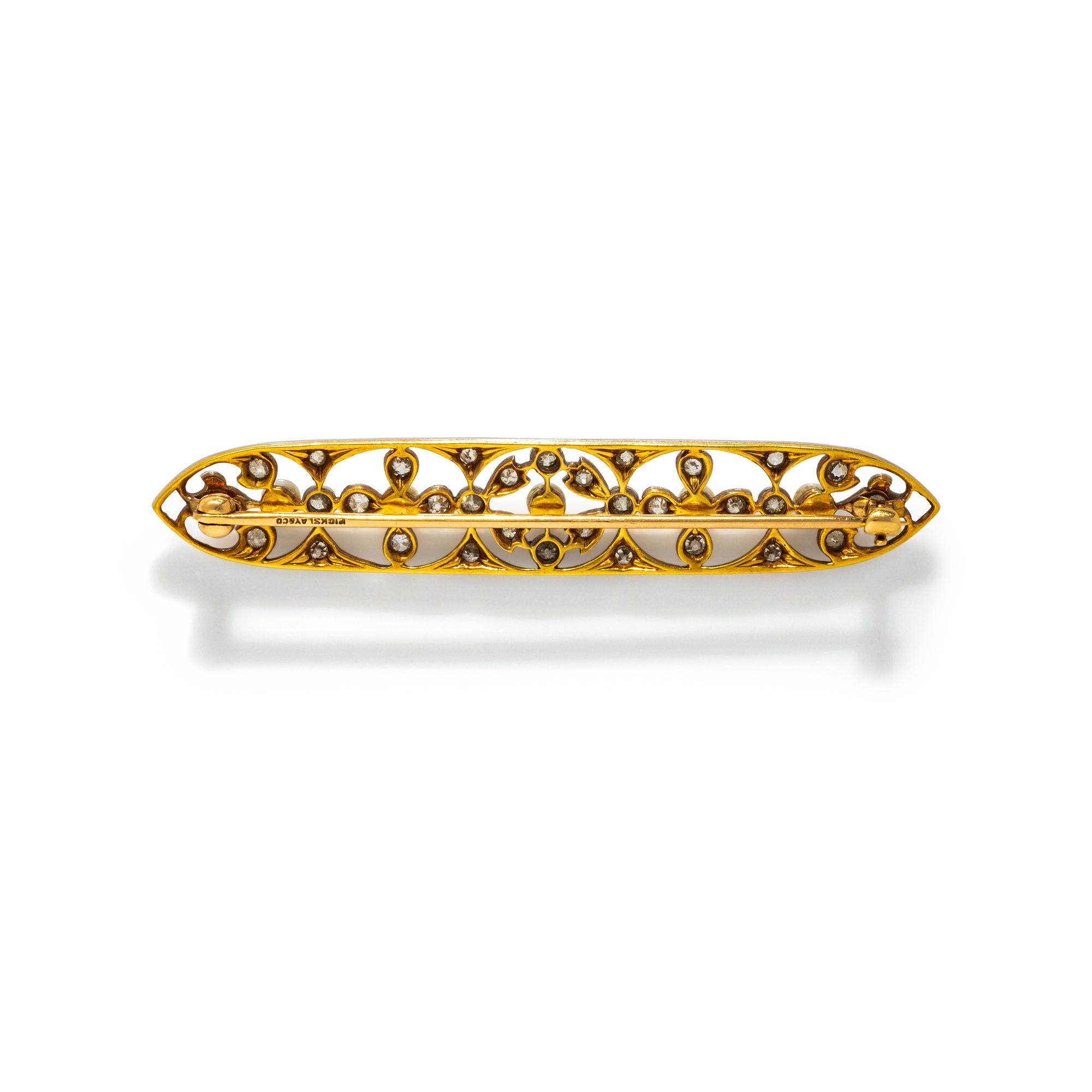 EDWARDIAN, PLATINUM-TOPPED GOLD, DIAMOND AND PEARL BROOCH