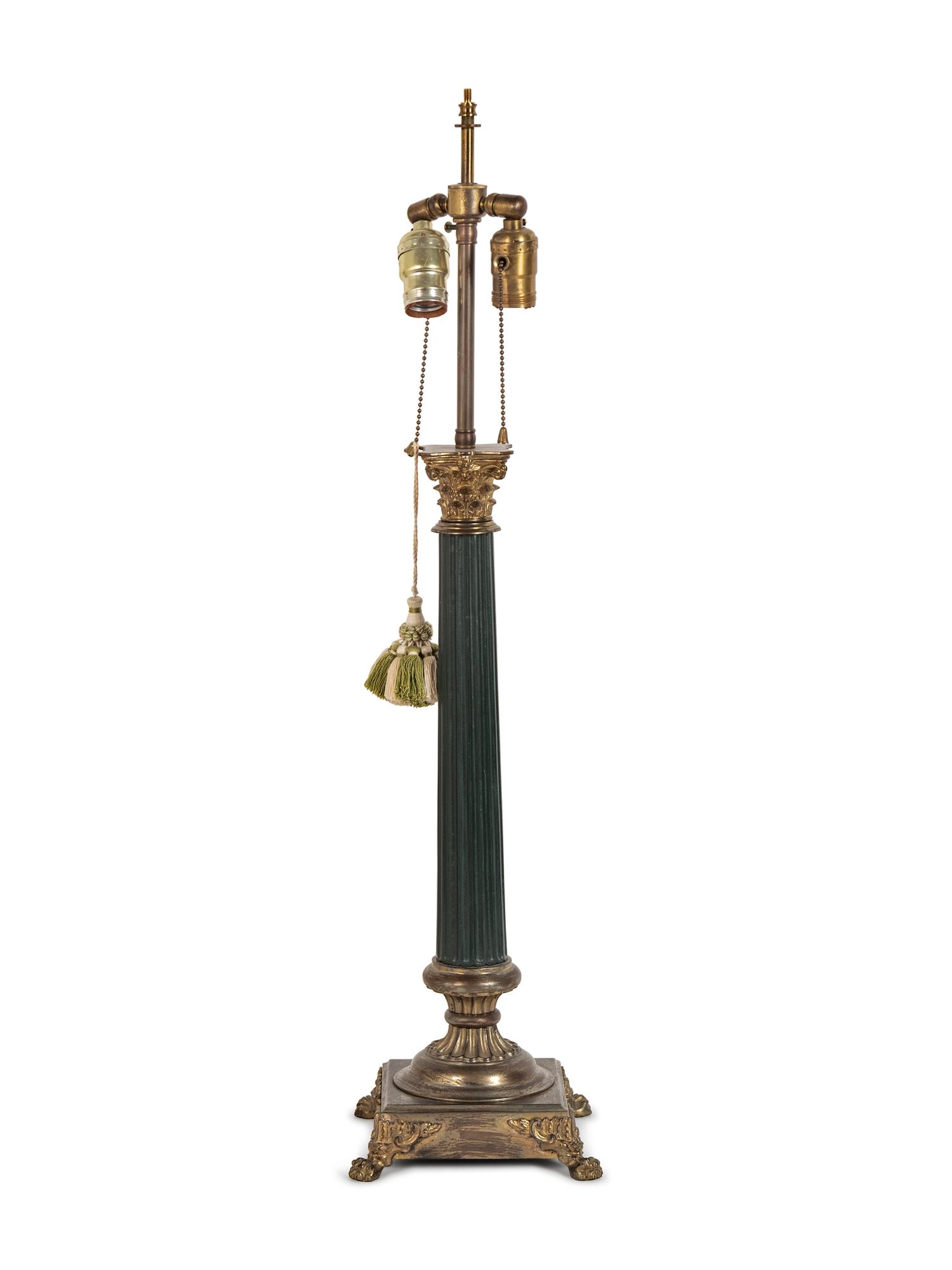 A Continental Painted and Gilt Metal Columnar Lamp
