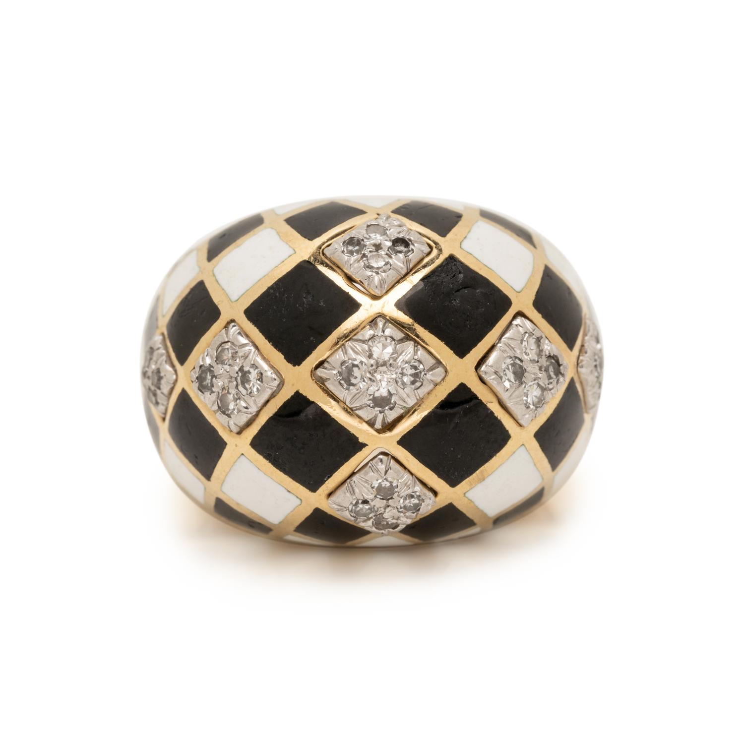 DAVID WEBB, ENAMEL AND DIAMOND 'HARLEQUIN' RING