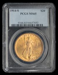 A United States 1914-S St. Gaudens $20 Gold Coin