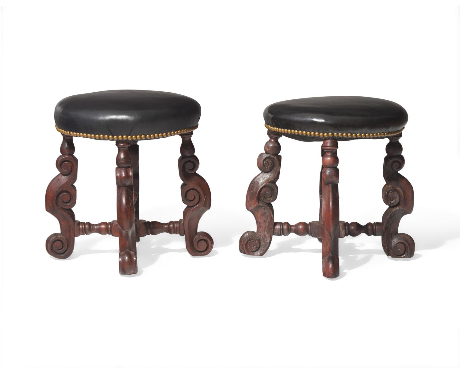 A Near Pair of Flemish Baroque Walnut Footstools