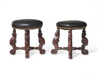 A Near Pair of Flemish Baroque Walnut Footstools
