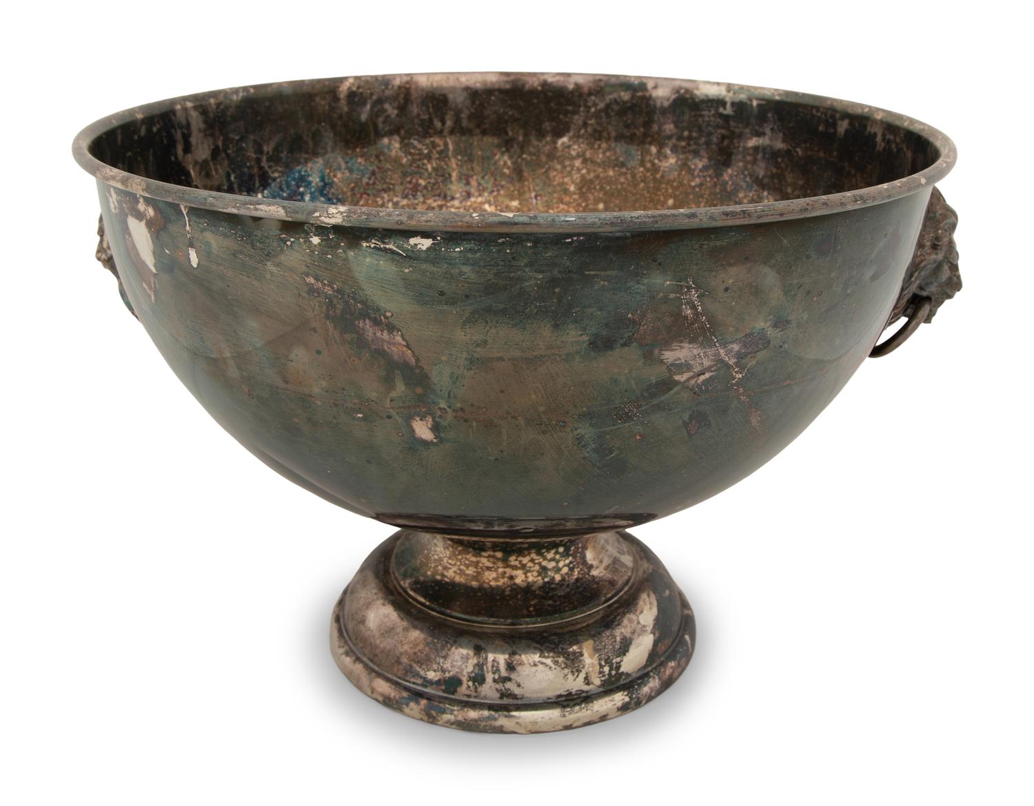 An Assembled Trio of Silverplate Footed Punch Bowls with Lionhead Handles