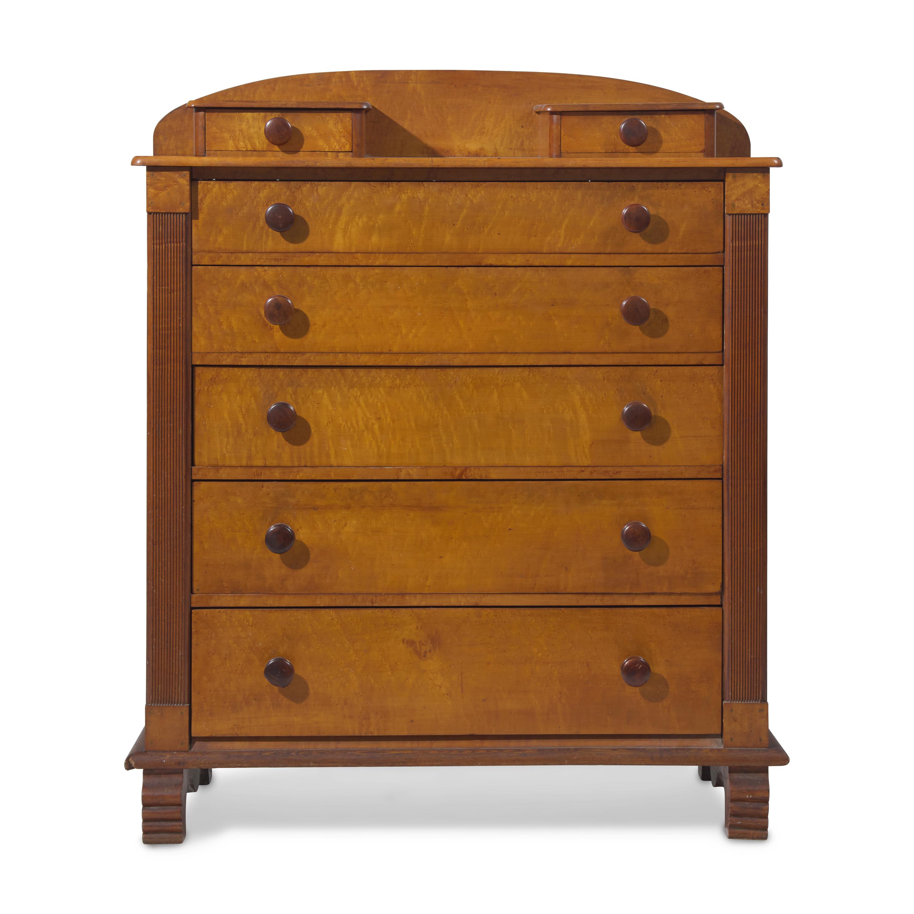 A Late Classical Bird’s Eye Maple Tall Chest of Drawers