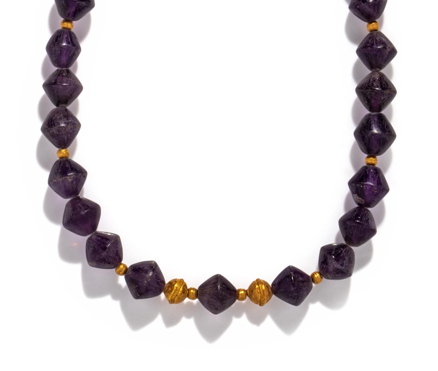 A Greek Amethyst and Gold Bead Necklace