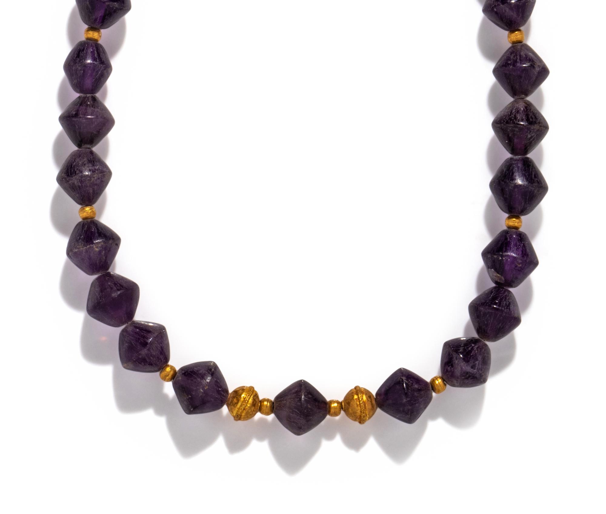 A Greek Amethyst and Gold Bead Necklace