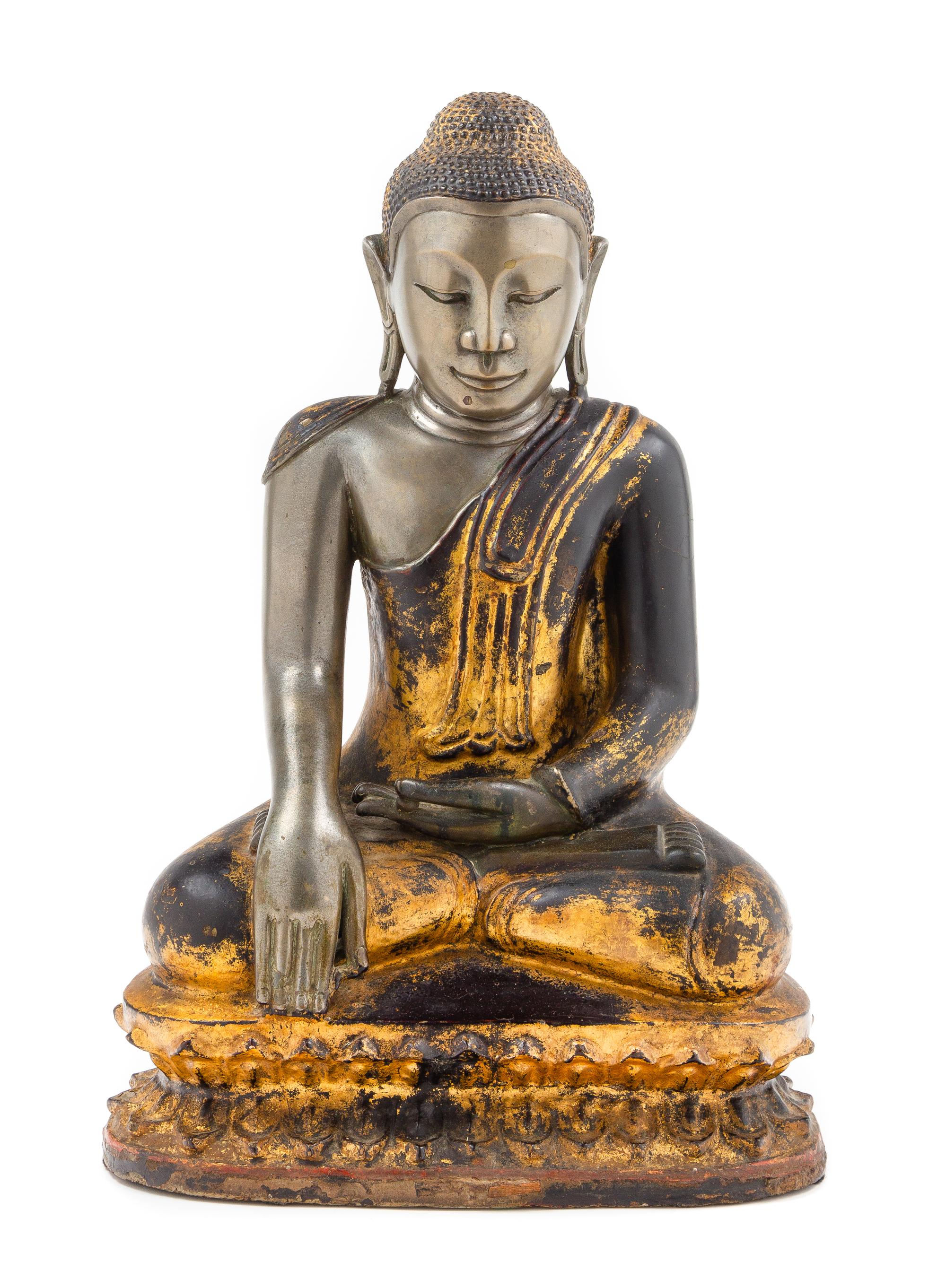 A Large Thai Gilt Bronze Figure of Buddha Height 20 1/4 inches. — 19TH CENTURY