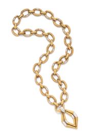 R. STONE, YELLOW GOLD AND DIAMOND CONVERTIBLE NECKLACE