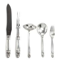 A Collection of Danish Silver Articles, Georg Jensen, Copenhagen, 20th century, Acorn pattern, comprising: a carving set serving spoon