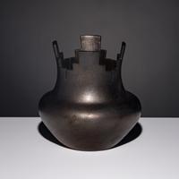 Angie Yazzie (Taos, b. 1965) — Micaceous Blackware Pottery Jar, with Terraced Rim