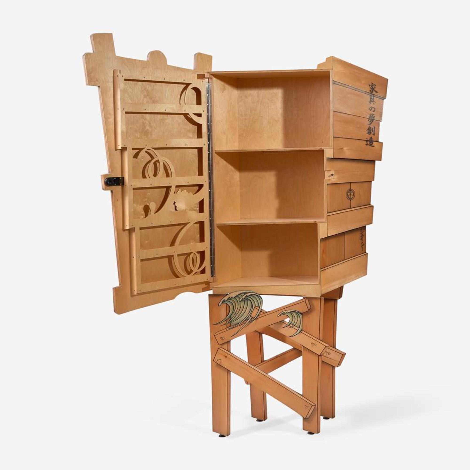 John Cederquist (American, b. 1946) "Hiroshige’s Attempt at Film Noir Furniture" Wave Series Trompe l'Oeil Cabinet, San Clemente, California, circa 1990