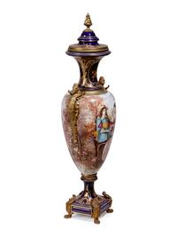 A Sèvres Style Gilt Metal Mounted Porcelain Covered Urn