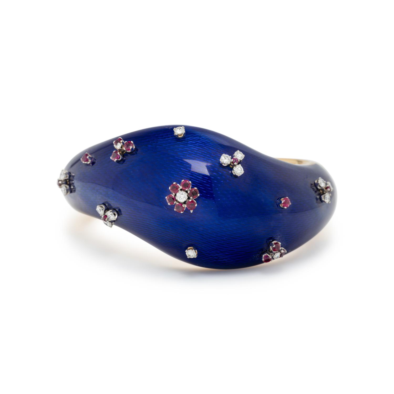 DIAMOND, RUBY AND GUILLOCHÉ ENAMEL PARURE