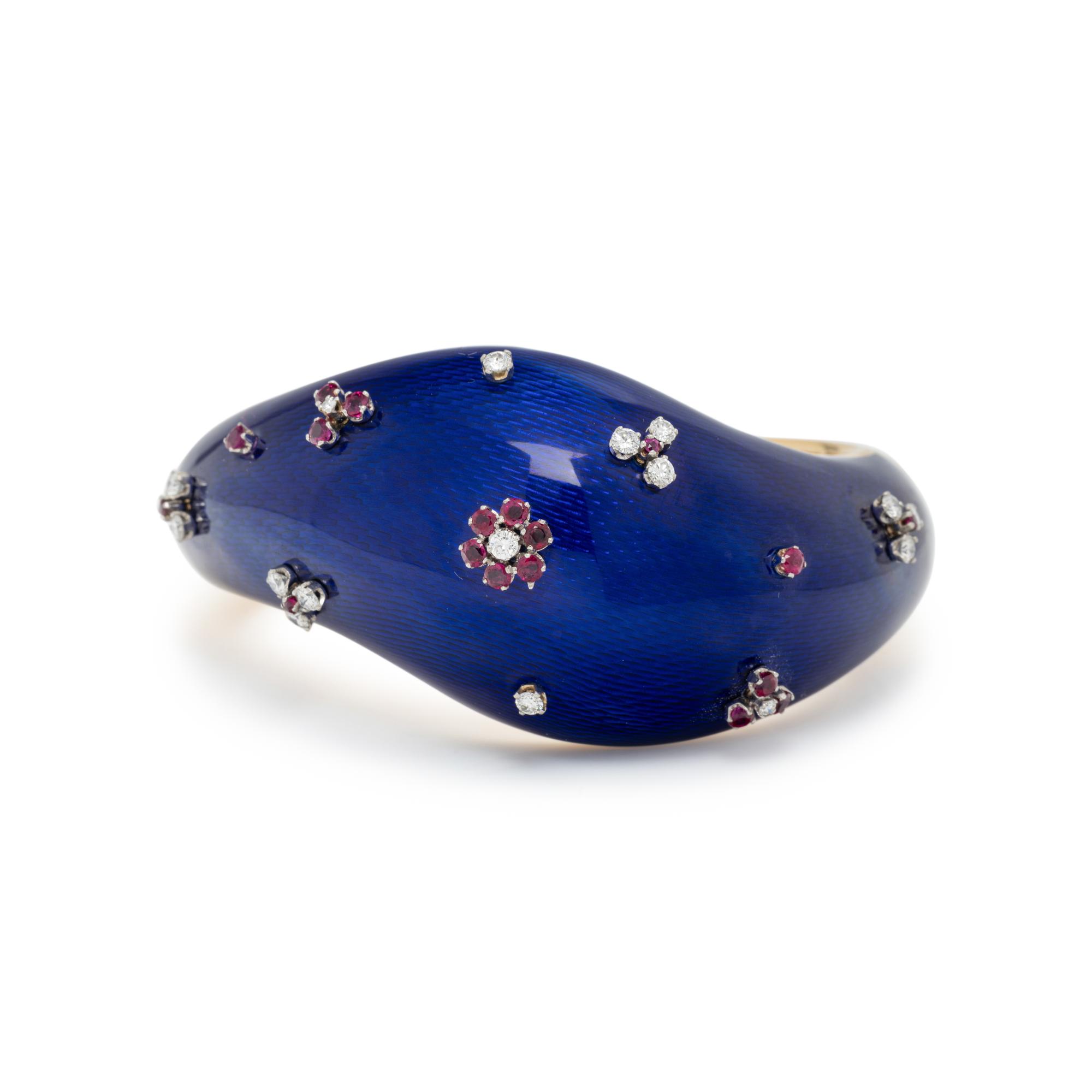 DIAMOND, RUBY AND GUILLOCHÉ ENAMEL PARURE
