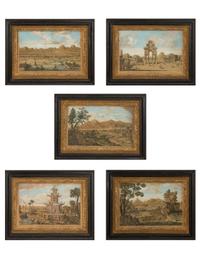 A Set of Five Colored Engravings of Views of China, After Augustin Heckel