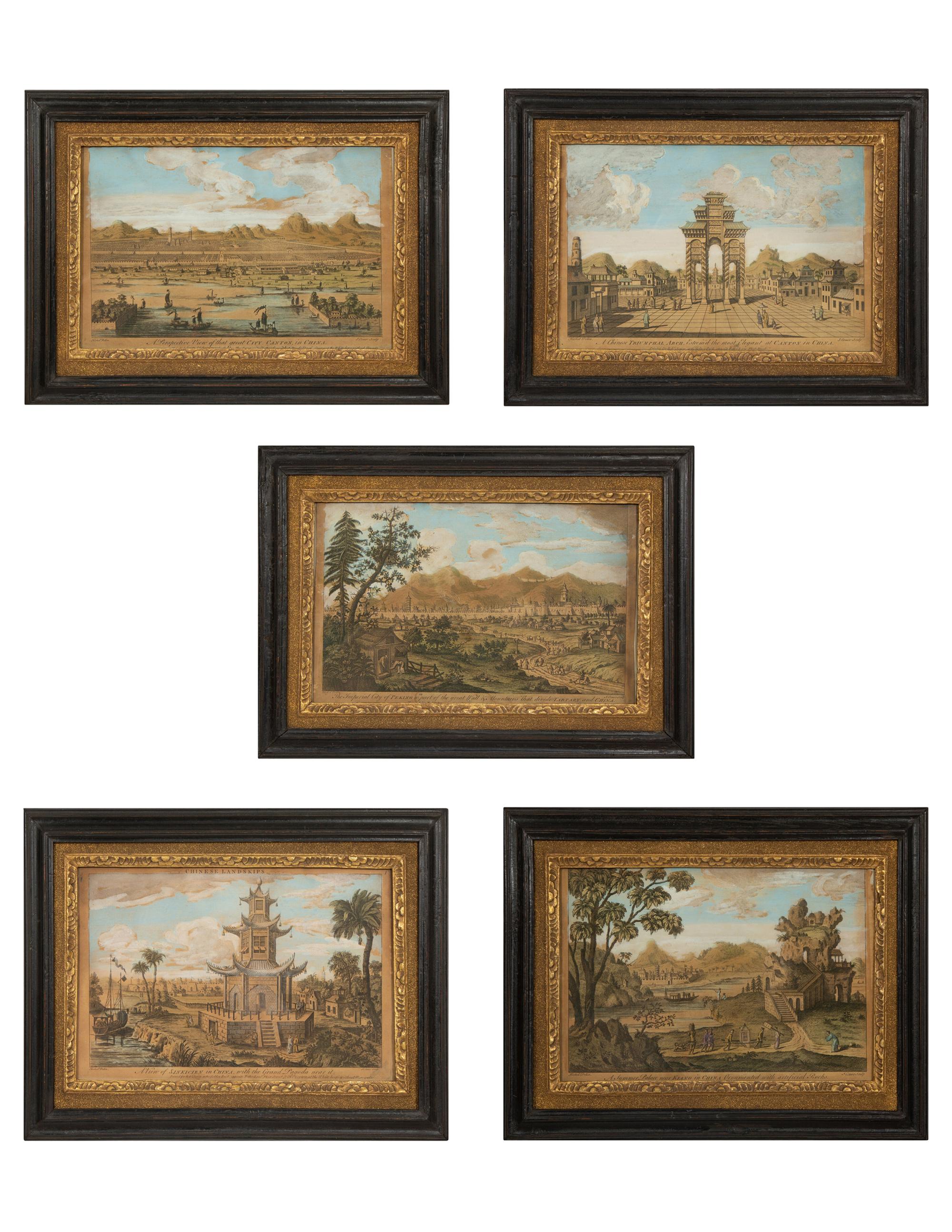 A Set of Five Colored Engravings of Views of China, After Augustin Heckel