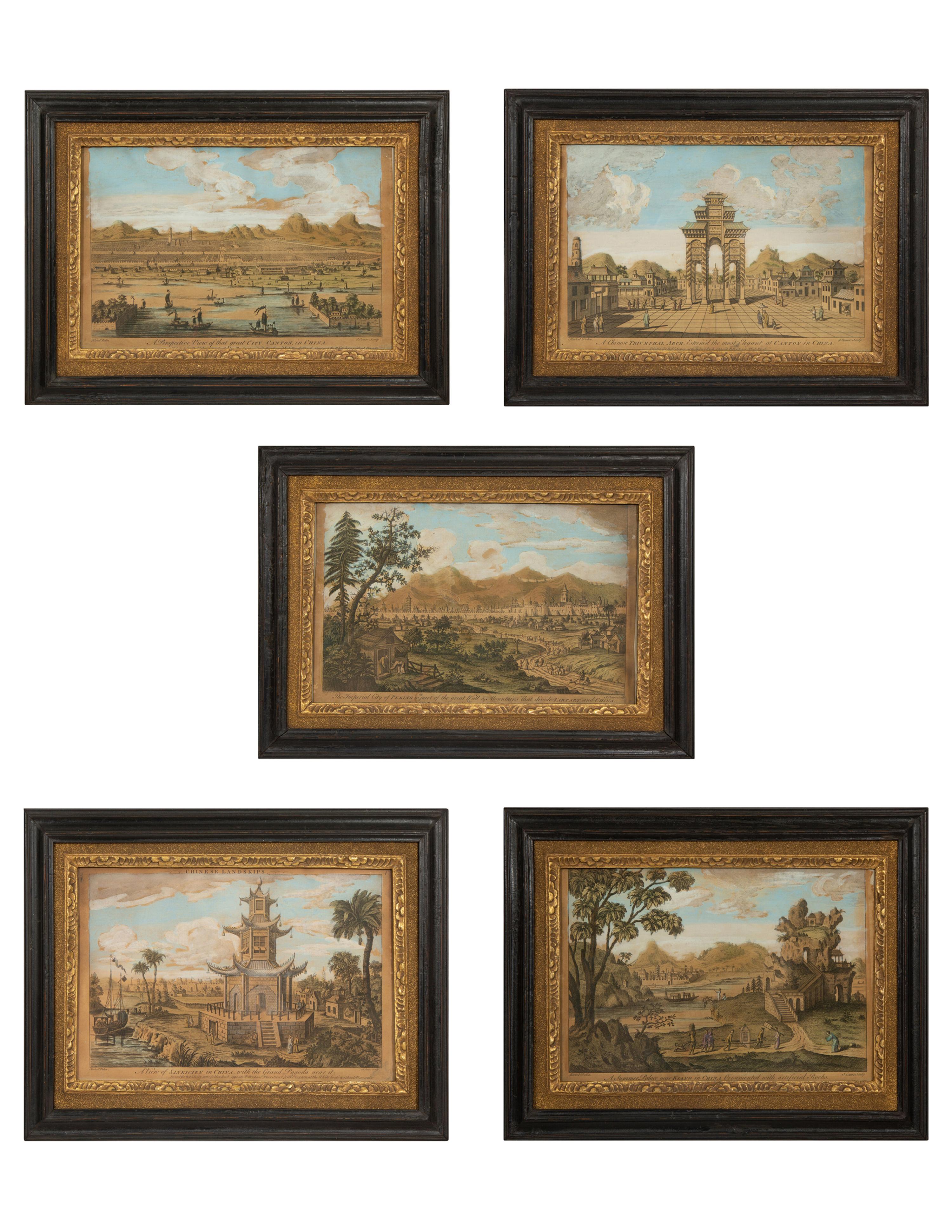 A Set of Five Colored Engravings of Views of China, After Augustin Heckel