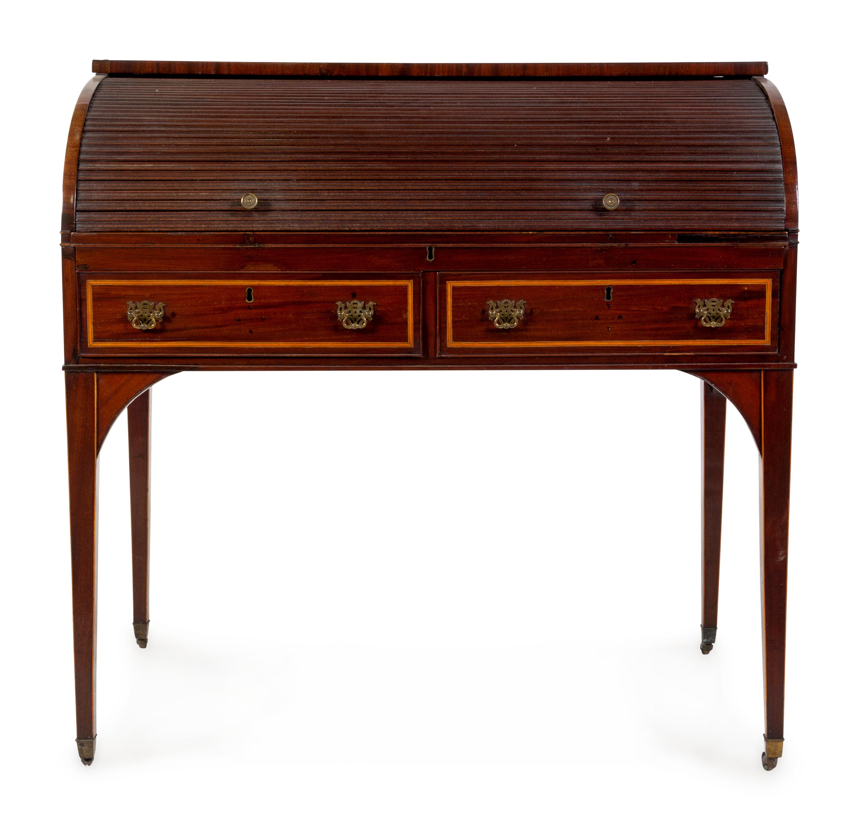 A George III Style Mahogany Cylinder Desk