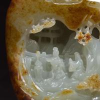 A Chinese russet and pale celadon jade "Mountain" boulder 玉雕山子及底座 Jade late Qing or earlier ????????