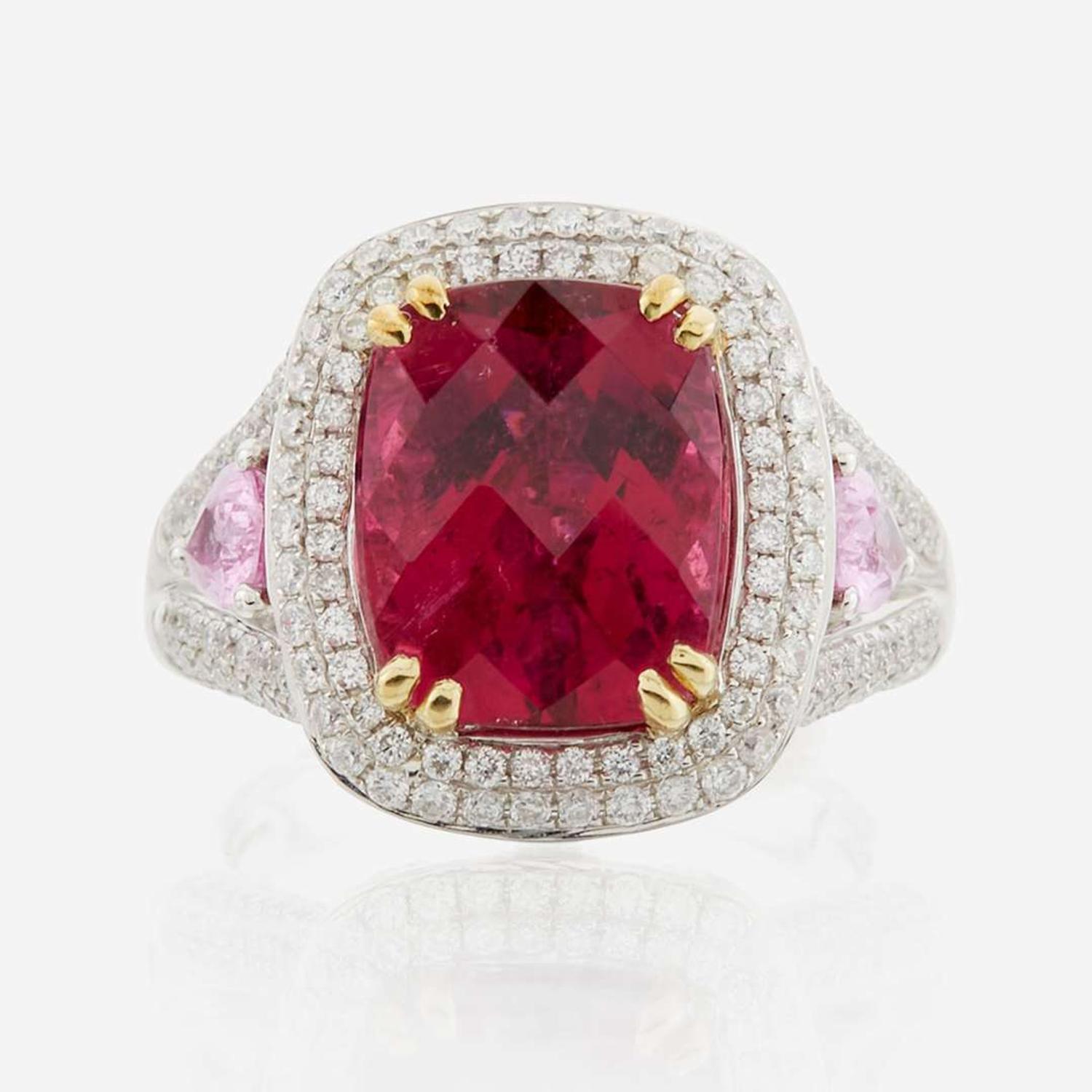 A rubellite, pink sapphire, diamond, and white gold ring, Charles Krypell