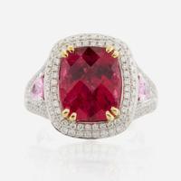 A rubellite, pink sapphire, diamond, and white gold ring, Charles Krypell
