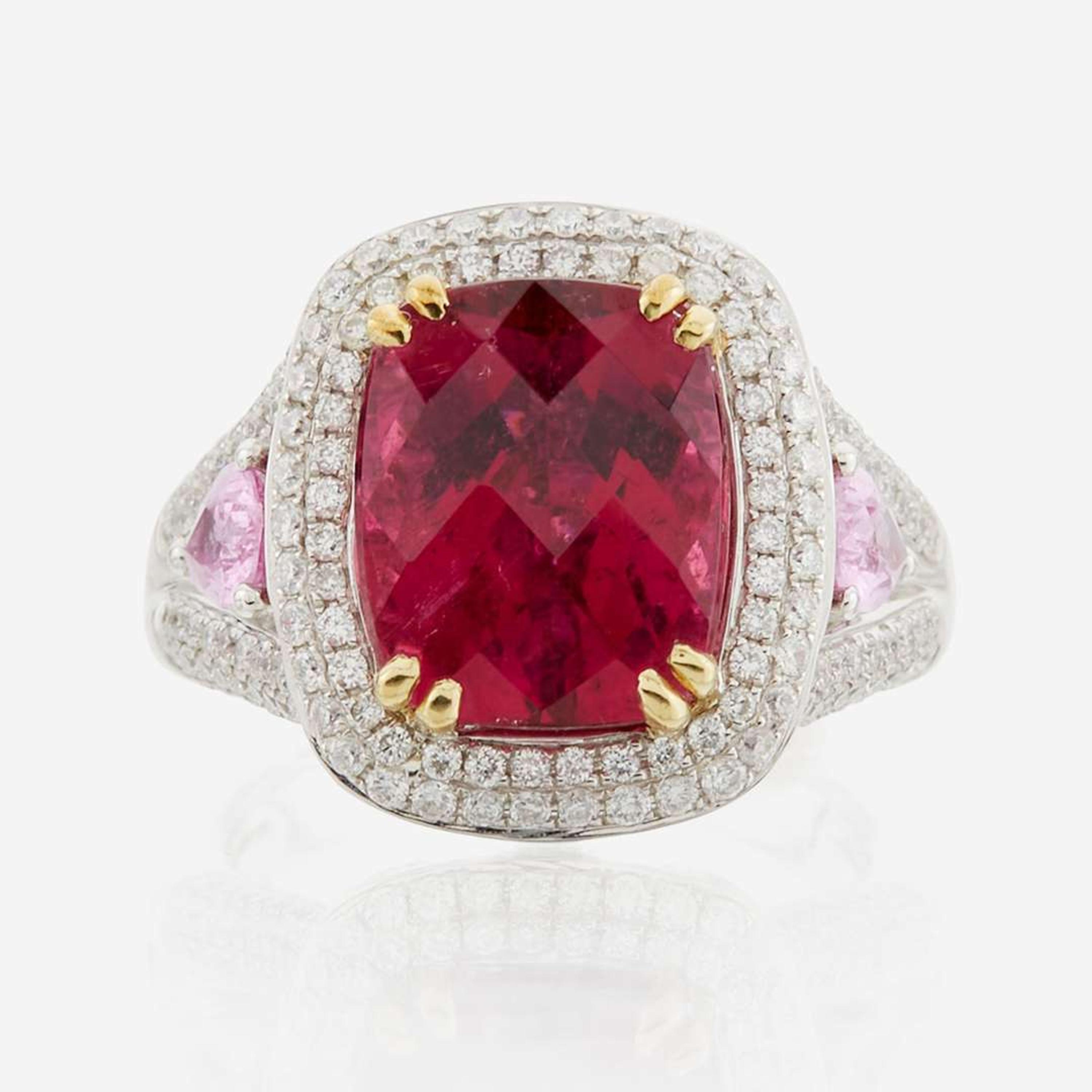 A rubellite, pink sapphire, diamond, and white gold ring, Charles Krypell