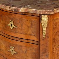 A Pair of Louis XV/XVI Transitional Style Gilt Bronze Mounted Walnut and Marble-Top Commodes