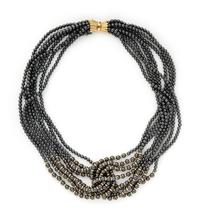 YELLOW GOLD AND HEMATITE BEAD NECKLACE