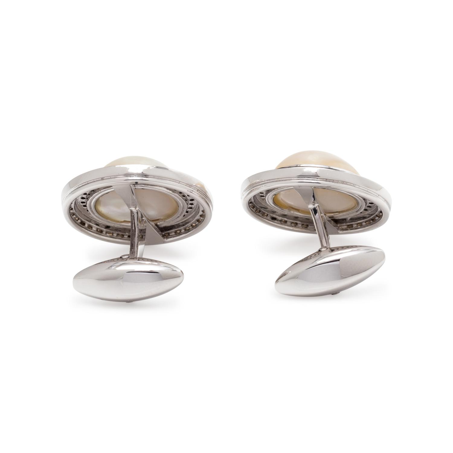 CULTURED MABE PEARL, DIAMOND AND BLACK DIAMOND CUFFLINKS