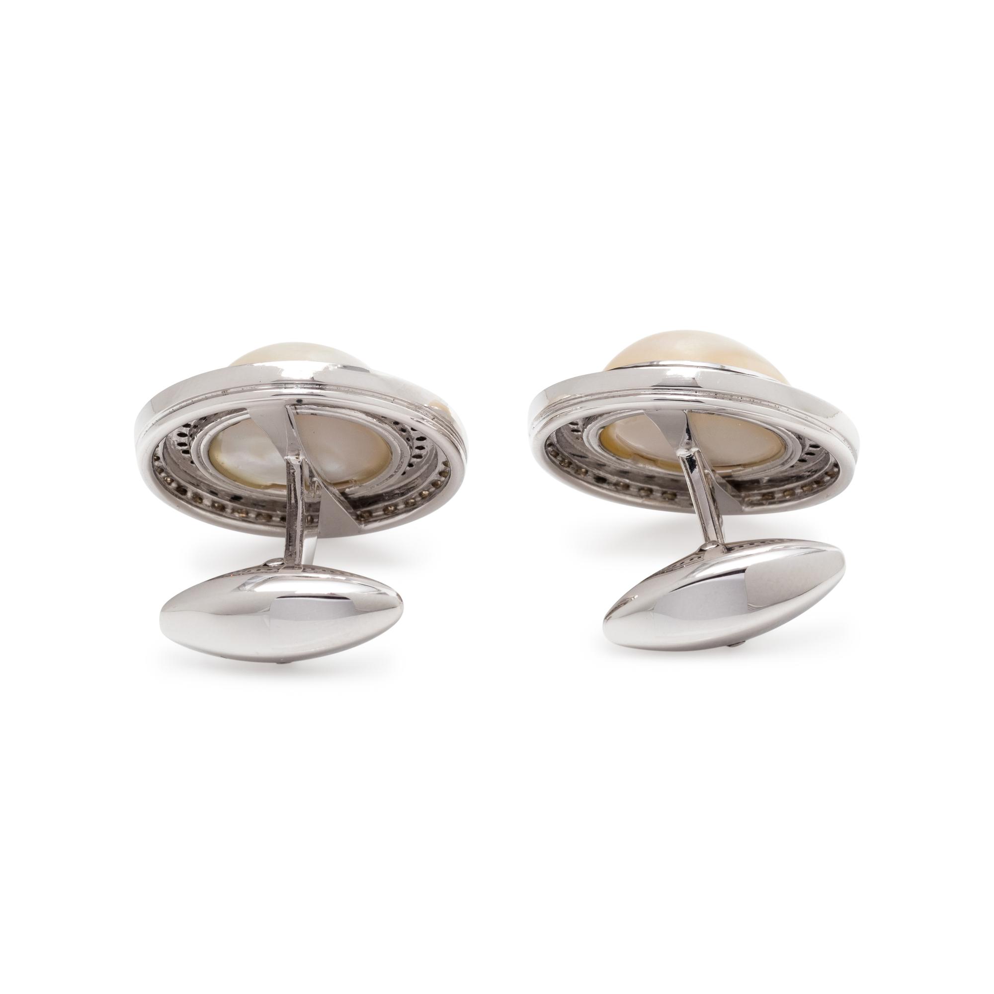 CULTURED MABE PEARL, DIAMOND AND BLACK DIAMOND CUFFLINKS