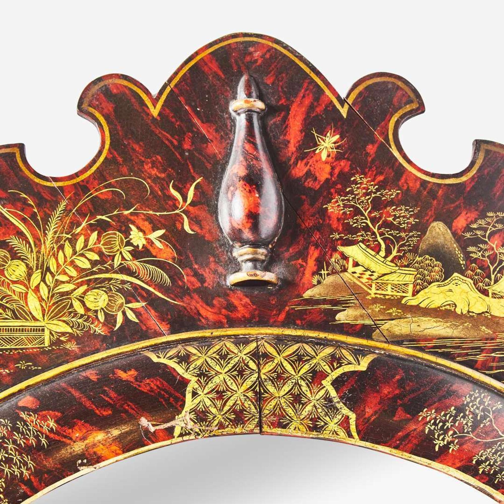 A large pair of Queen Anne style japanned mirrors early 20th century