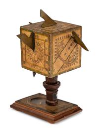 A German Fruitwood and Brass Polyhedral Portable Cube Sundial