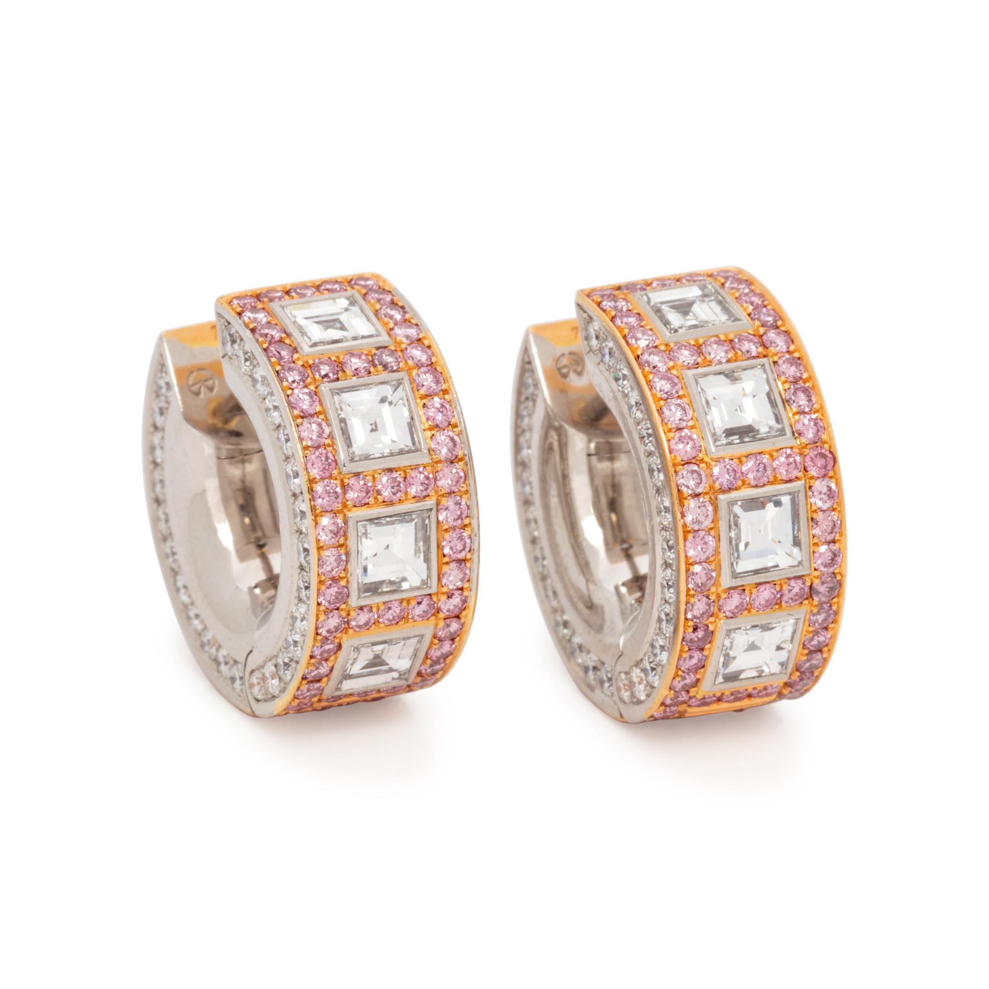 DIAMOND AND COLORED DIAMOND HOOP EARRINGS