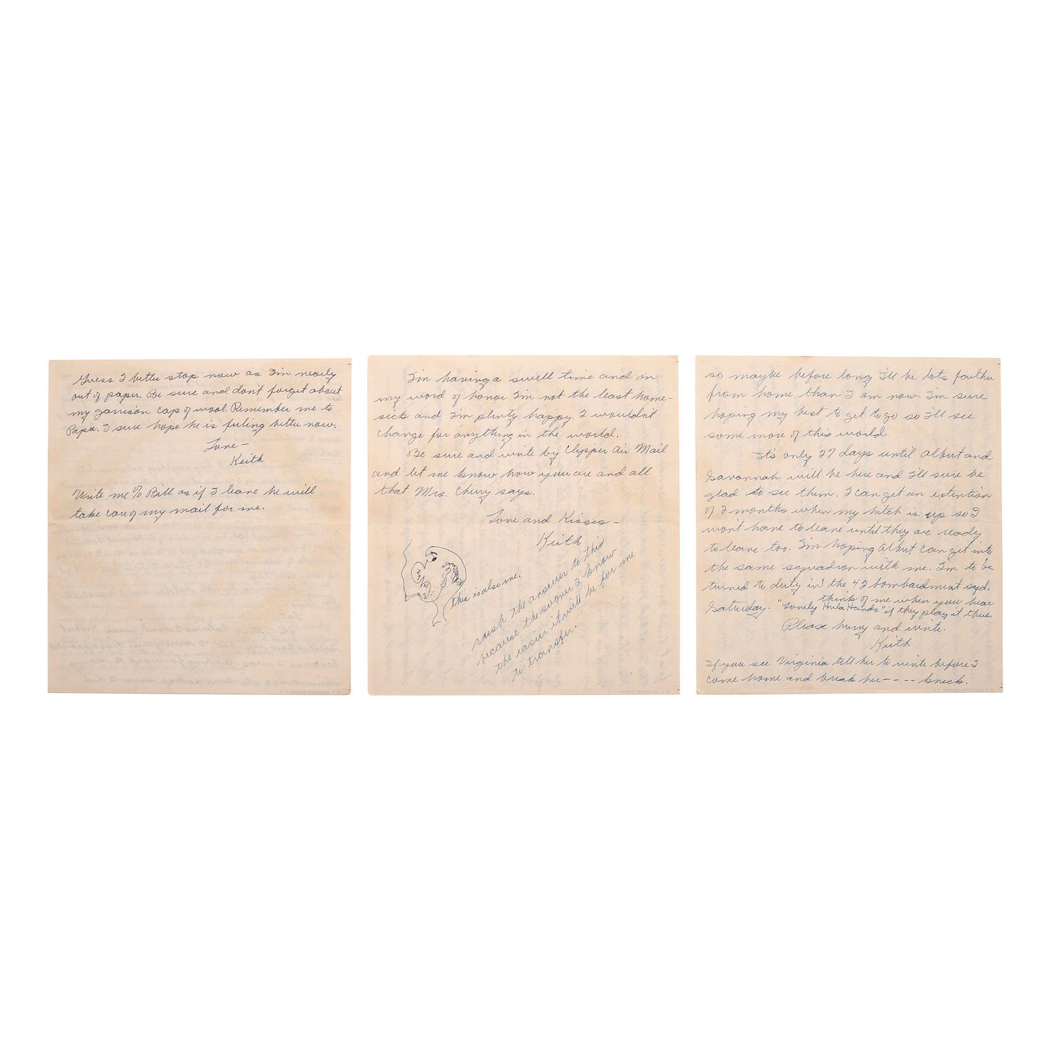 [AVIATION] - [WORLD WAR II]. A group of 9 soldiers' letters including Trans-Pacific Air Mail sent via the Pan American Airways California Clipper , comprising: