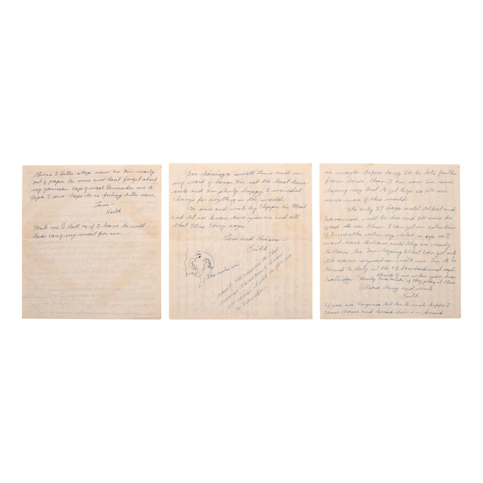 [AVIATION] - [WORLD WAR II]. A group of 9 soldiers' letters including Trans-Pacific Air Mail sent via the Pan American Airways California Clipper , comprising:
