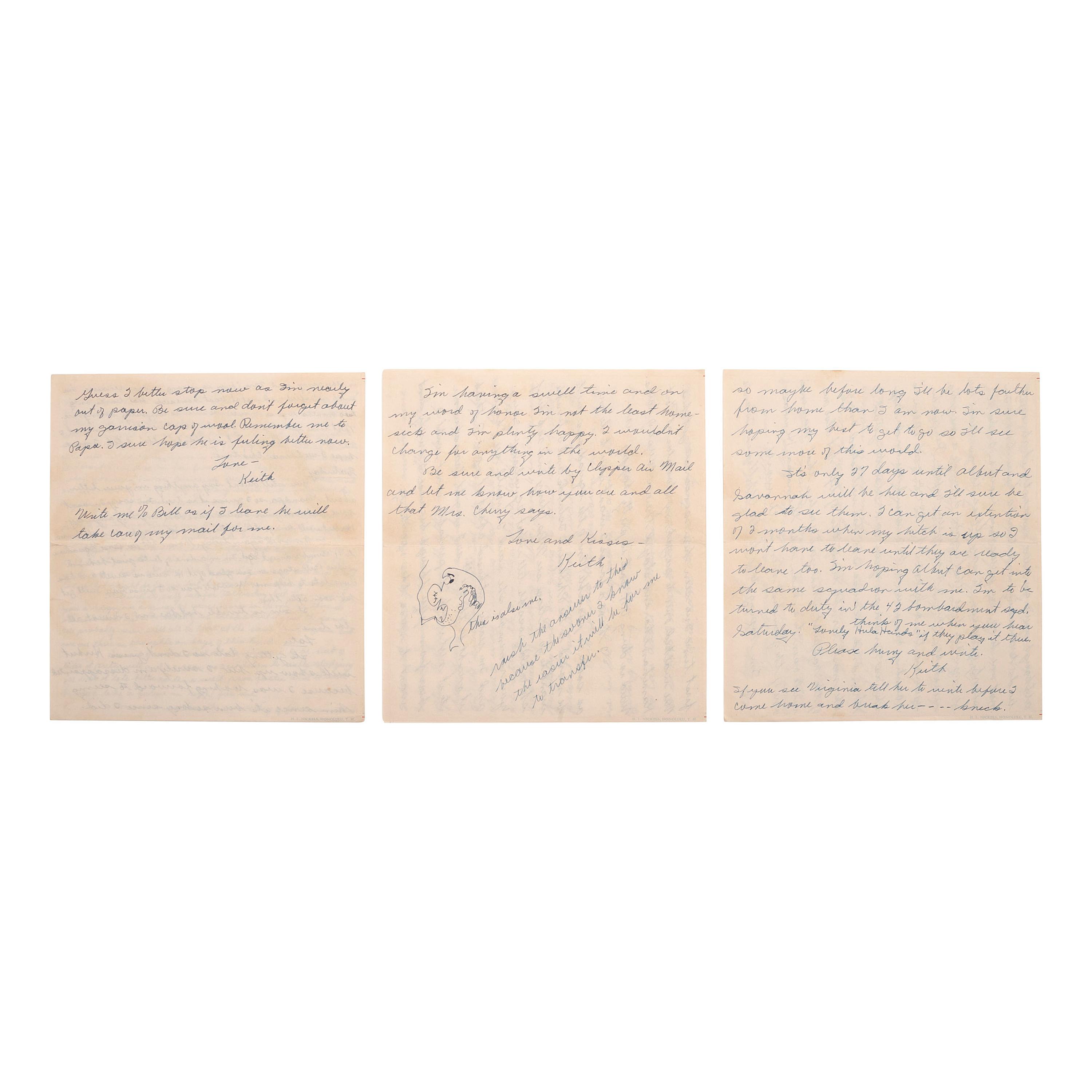 [AVIATION] - [WORLD WAR II]. A group of 9 soldiers' letters including Trans-Pacific Air Mail sent via the Pan American Airways California Clipper , comprising: