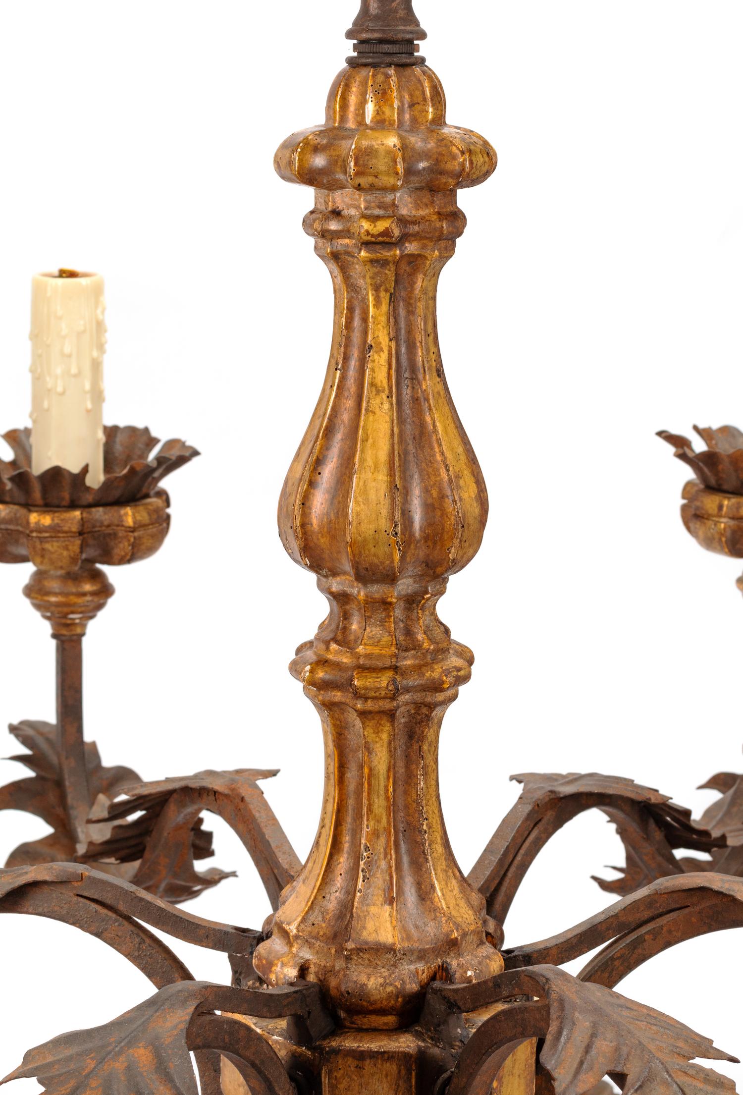 A Spanish Giltwood and Iron Chandelier