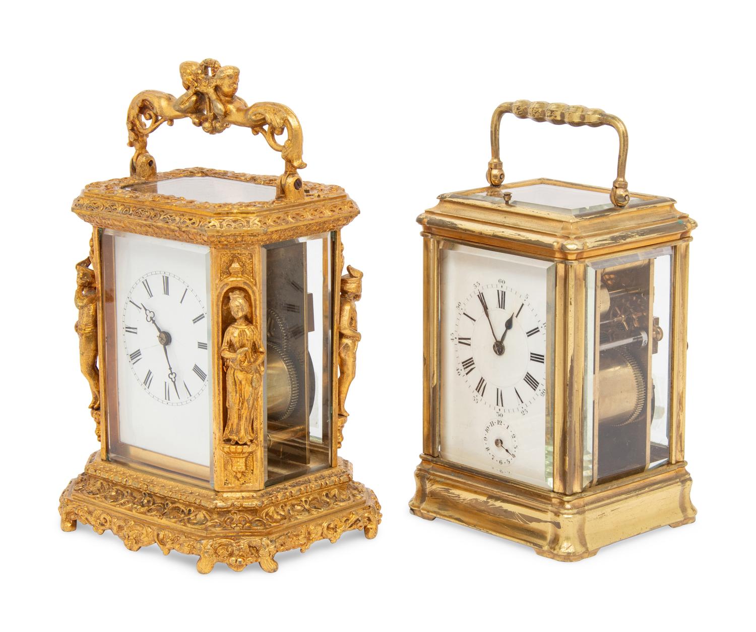 Two French Gilt-Brass Carriage Clocks