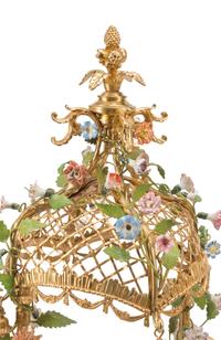 A Pair of French Gilt Bronze and Porcelain Figural Four-Light Candelabra