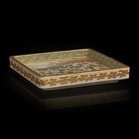 A well-decorated Satsuma-type square tray, Kinkozan workshop 萨摩烧风格方盘 Meiji period ??