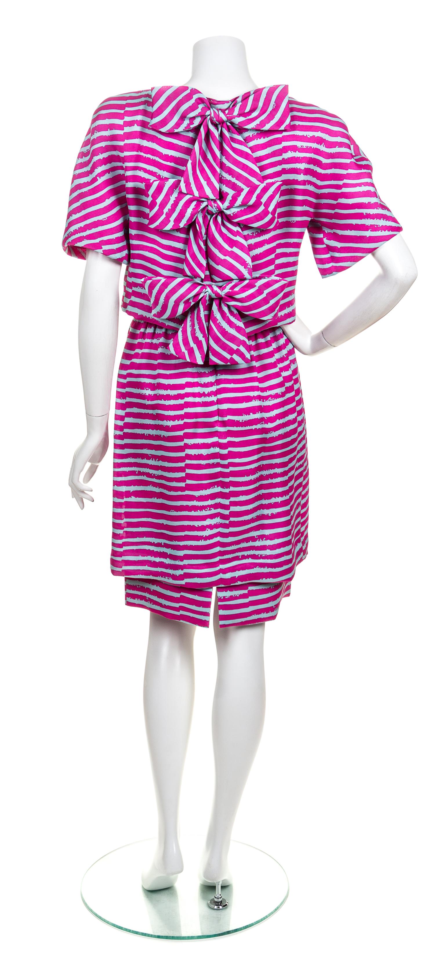 A Bill Blass Fuschia and Blue Skirt Ensemble, Size 8.