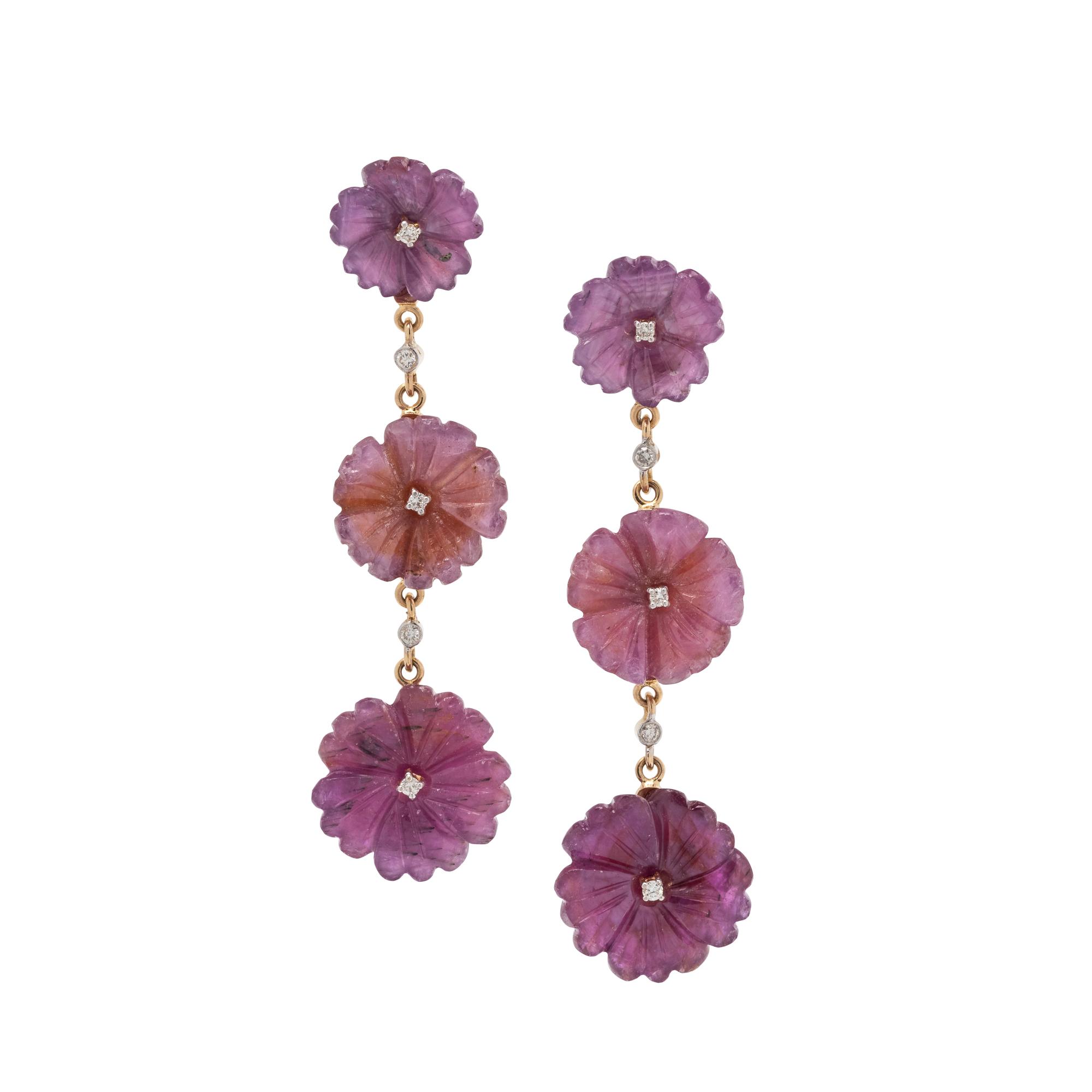 RUBY AND DIAMOND FLOWER EARRINGS