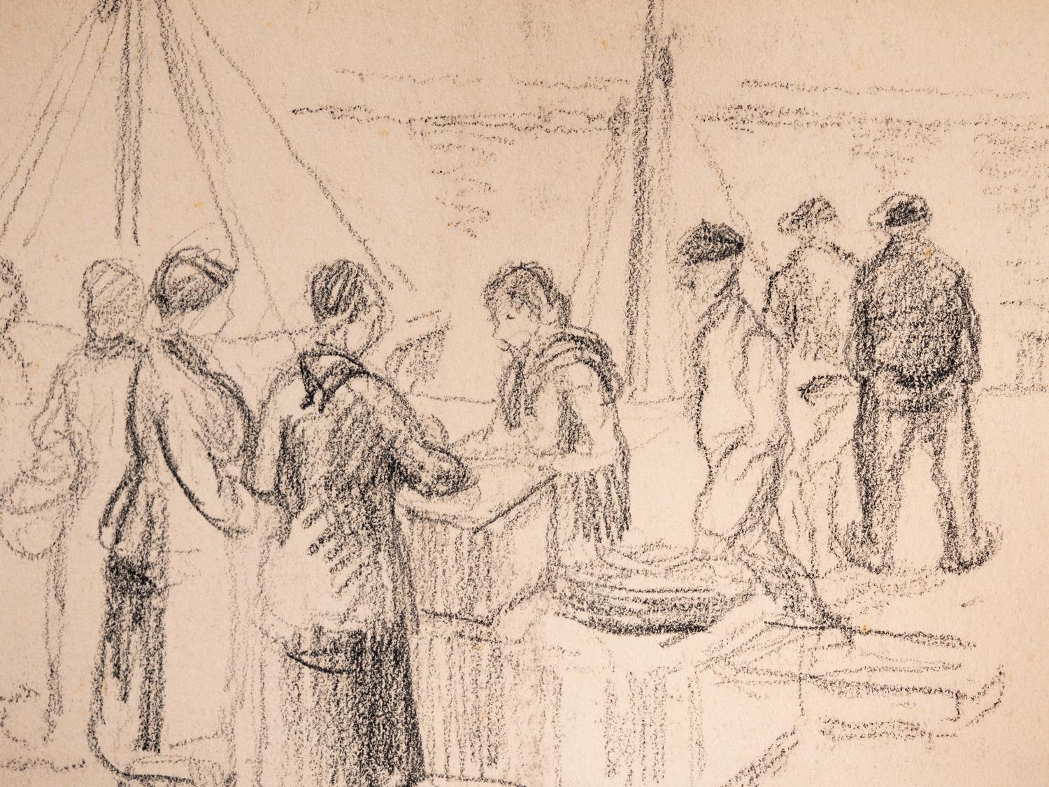 Peasant Woman , late 1880s, and Quayside Scene , 1903 (two works)