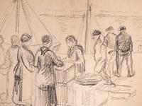 Peasant Woman , late 1880s, and Quayside Scene , 1903 (two works)