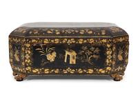 An English Chinoiserie Black and Gilt Lacquer Sewing Box