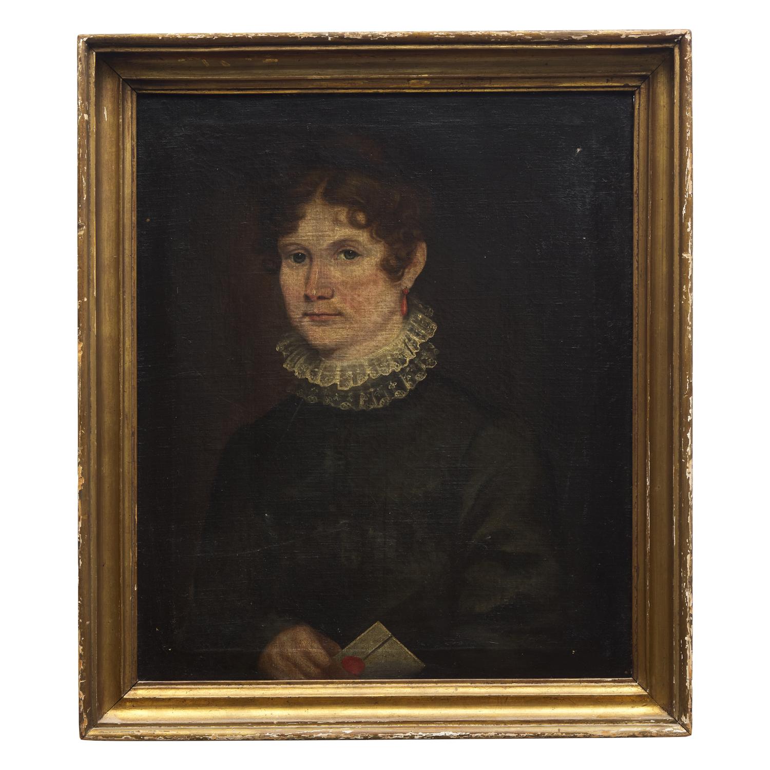 Anglo-American School 19th Century, A Portrait of a Lady with Letter