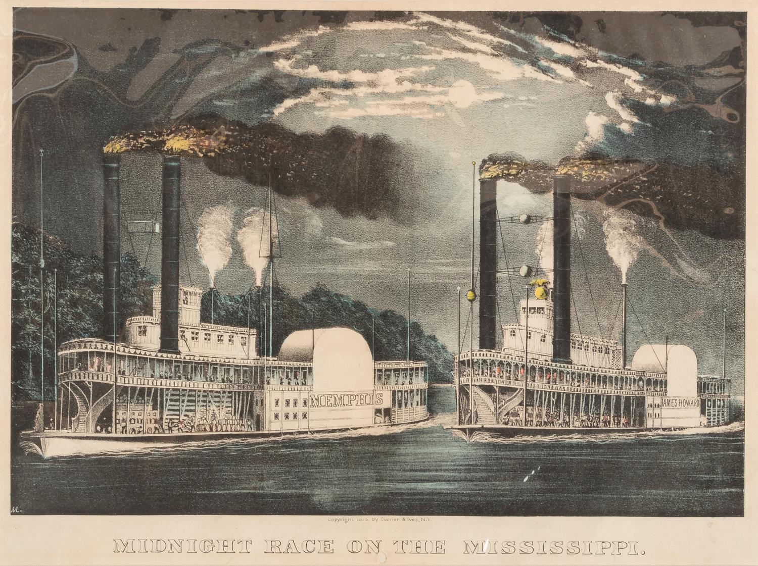 [SHIPPING] -- CURRIER and IVES, publishers Sloop Yacht "Volunteer," 1887. (G.5957) -- Midnight Race on the Mississippi, 1875. (G.4477) -- Vigilant. Defender of the America's Cup, October 1893, n.d. (G.6972)