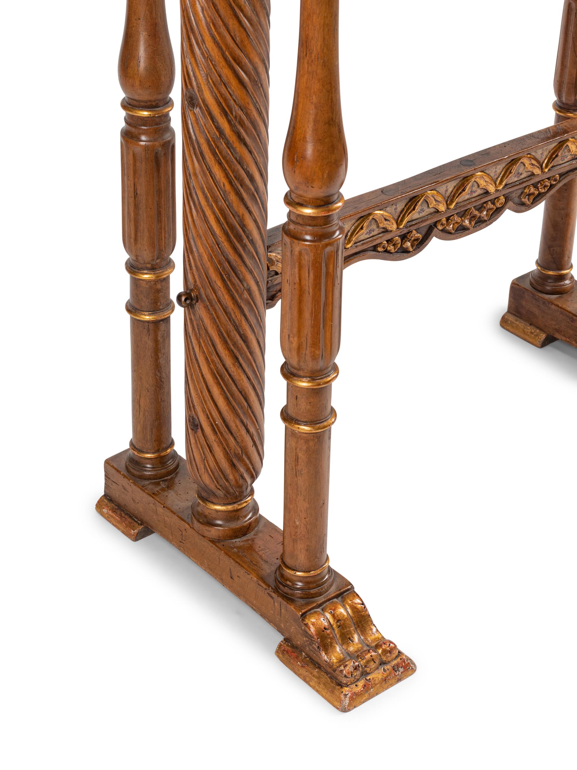 A Spanish Gilt and Polychrome Decorated Walnut Vargueño