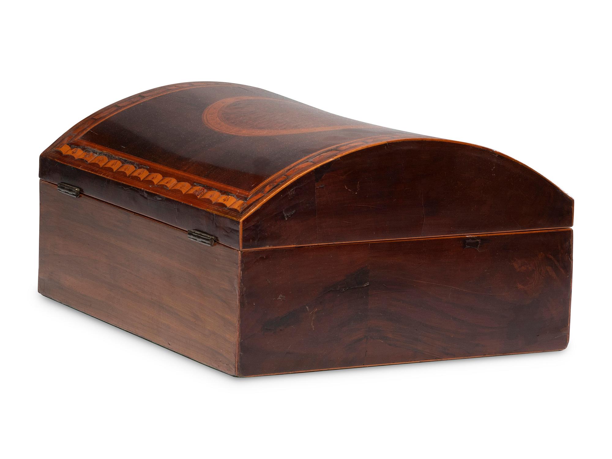 An English Inlaid Mahogany Domed-Top Document Box